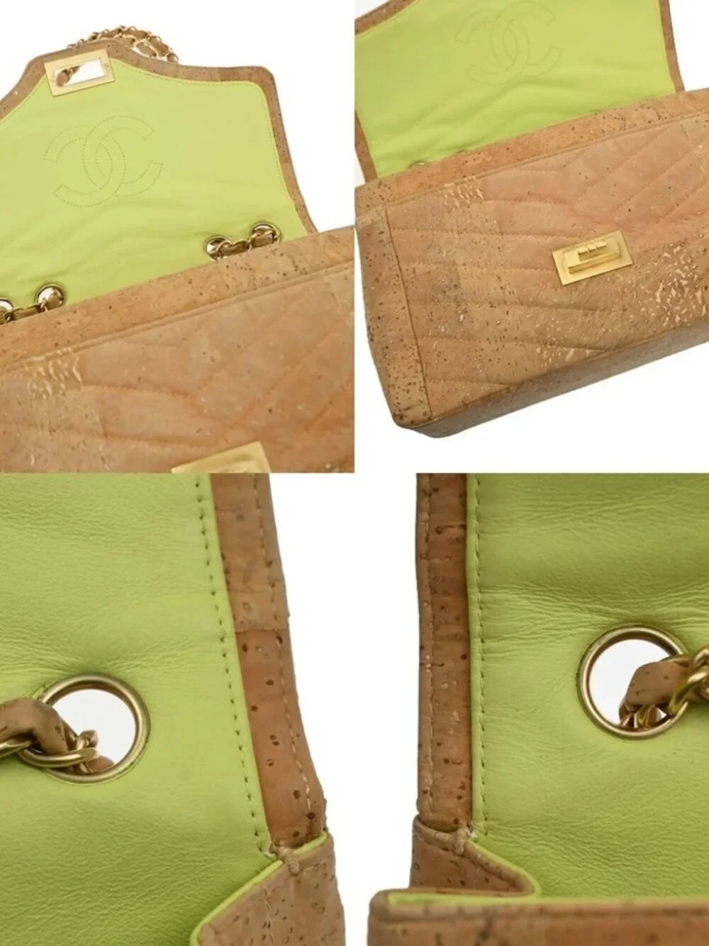 CHANEL Logo 2.55 Chevron Chain Shoulder Bag Cork Leather Beige GHW